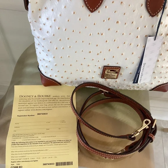 Dooney & Bourke Bone/White Ostrich Leather Dome Satchel Bag Purse Crossbody - Picture 4 of 16